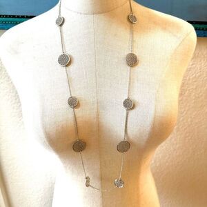 Silver tone long multi  circle necklace